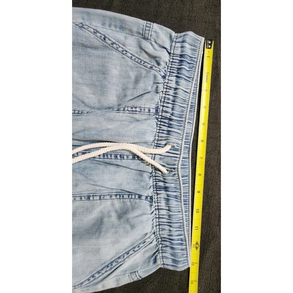 Aerie AE Super High-Waisted Cargo Denim Jogger Light Blue XS Drawstring Casual‎